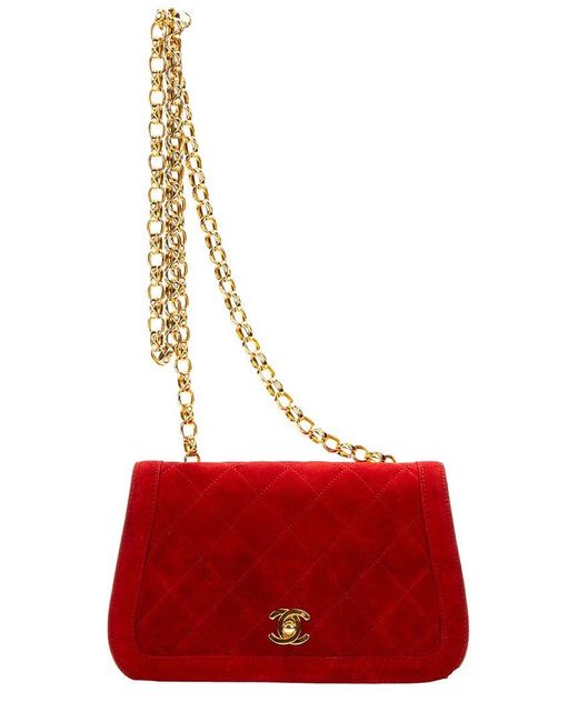 Chanel Red Limited Edition Quilted Suede 1989 Diana Full Flap Bag (Authentic Pre-Owned)