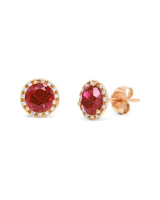 Diana M Pink Fine Jewelry 14k 1.13 Ct. Tw. Diamond & Ruby Corundum Halo Studs