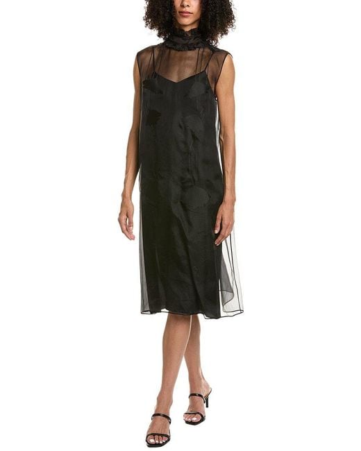 Prada Black Appliqued Silk Organza Midi Dress