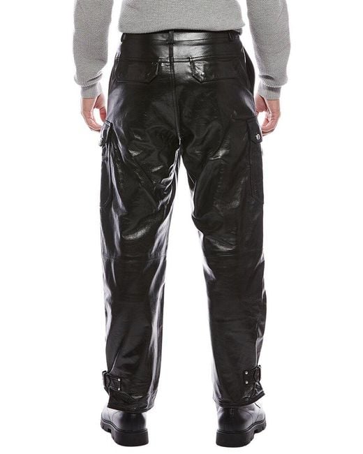 McQueen Black Leather Cargo Pant for men