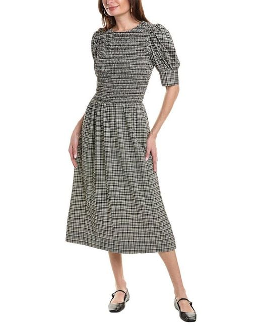 Ganni Gray Stretch Seersucker Smocked Maxi Dress