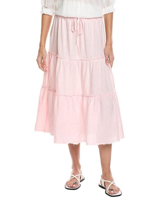 Bella Dahl Pink Frayed Linen Tiered Skirt