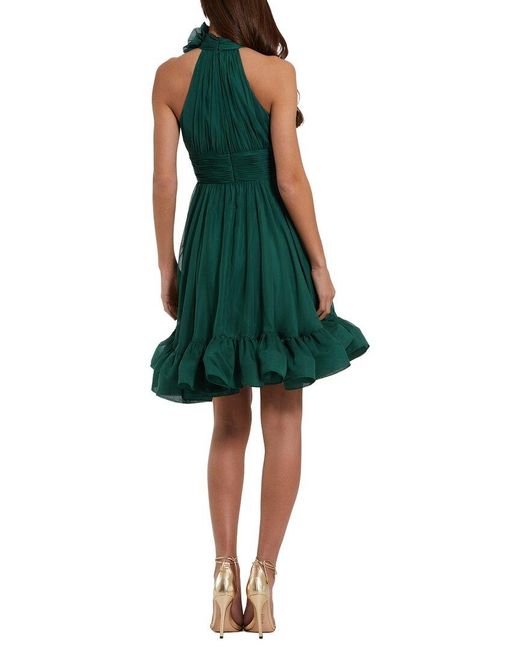 Mac Duggal Green Sleeveless Chiffon Mini Dress With 3D Flower