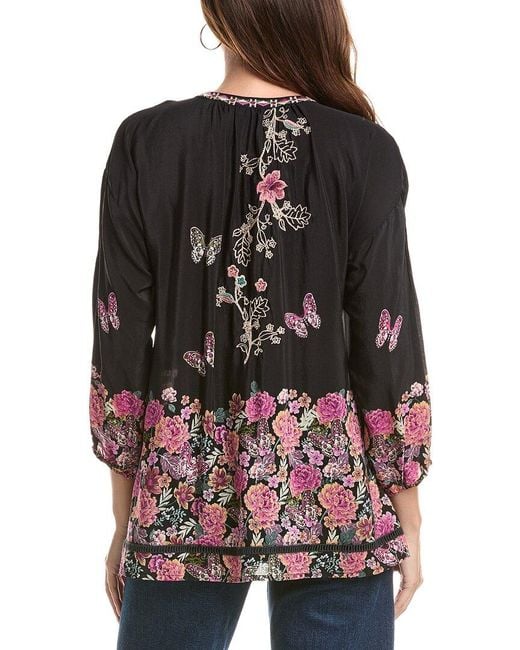 Johnny Was Black Margot Silk Blouse