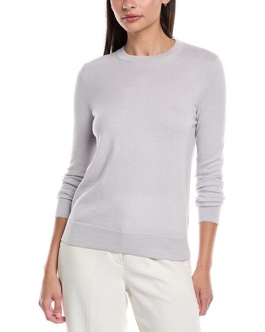 Lafayette 148 New York Gray Lurex Tipping Cashmere-Blend Sweater