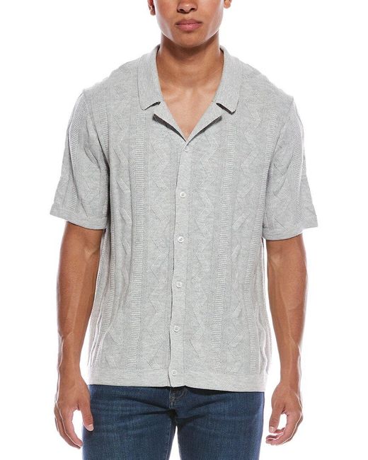 Tahari Gray Textured Knit Polo Shirt for men