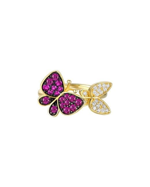 Genevive Jewelry Pink 14k Over Silver Cz Butterfly Stacking Ring