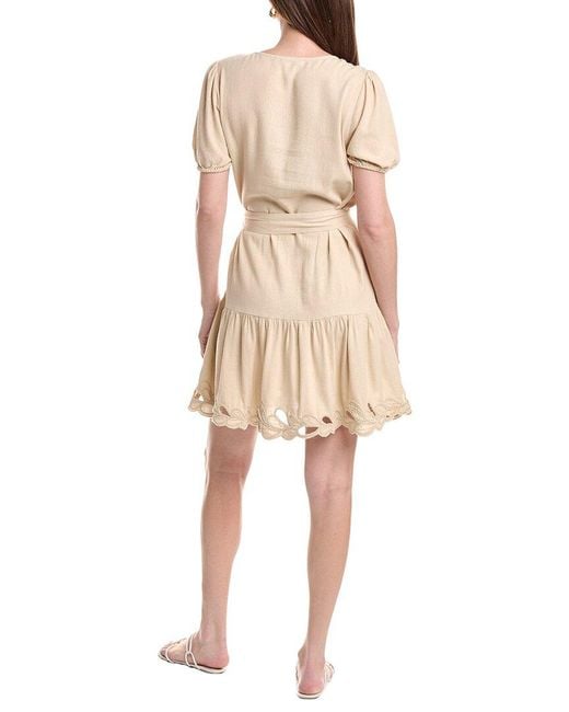 Ellen Tracy Natural Embroidered Belted Linen-Blend Dress