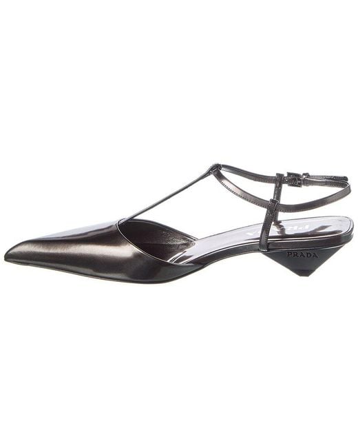Prada Metallic Logo Leather Pointy-Toe Slingback Pump