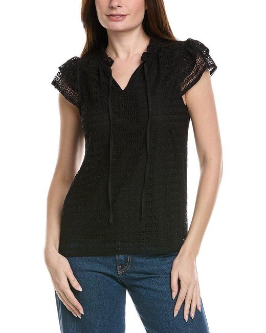 Tahari Black Ruffle Lace Top