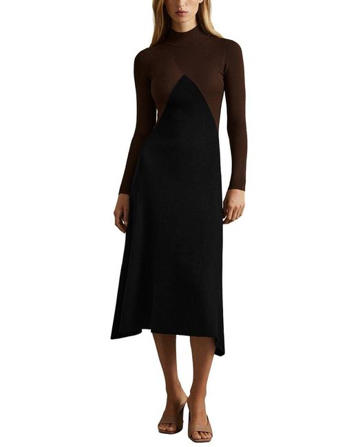 Reiss Black Hope Fluted Knit Dress
