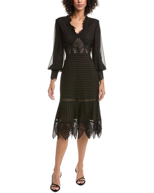 Tadashi Shoji Ridley Bishop Sleeve Midi Dress in Black | Lyst