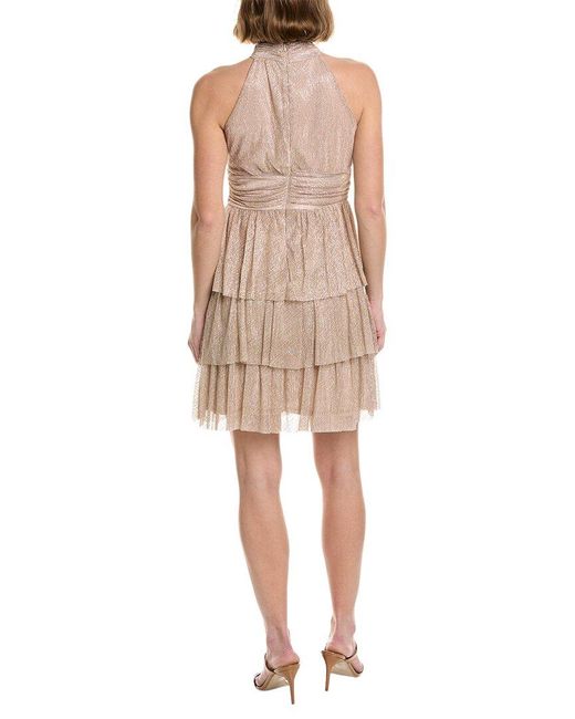 Taylor Natural Metallic Stretch Knit Mini Dress