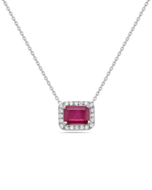 Forever Creations Signature Pink Forever Creations 14K 1.51 Ct. Tw. Diamond & Ruby Halo Necklace