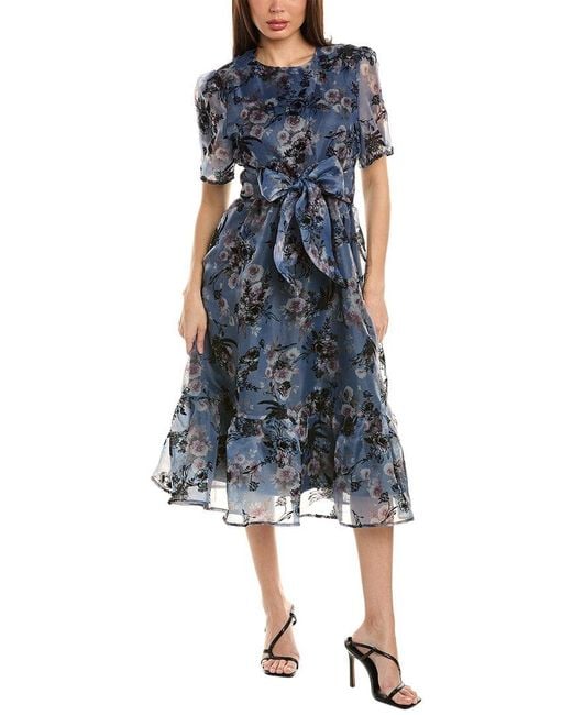 Gracia Blue Sheer Floral Print A-line Dress