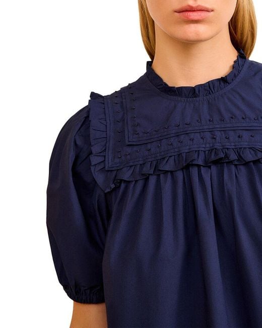 Ulla Johnson Blue Adeline Puff Sleeve Top