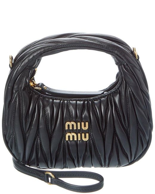Miu Miu Black Wander Mini Matelasse Leather Hobo Bag
