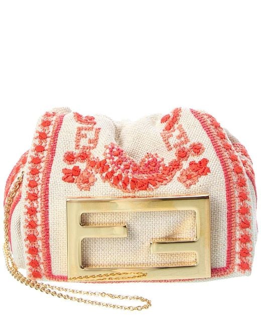 Fendi Red Mamma Baguette Nano Canvas Shoulder Bag