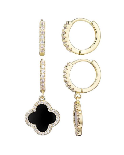 Adornia White 14K Plated Cz Halo Clover Huggie Earrings Set