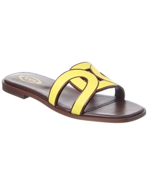 Tod's Yellow Logo Leather Sandal