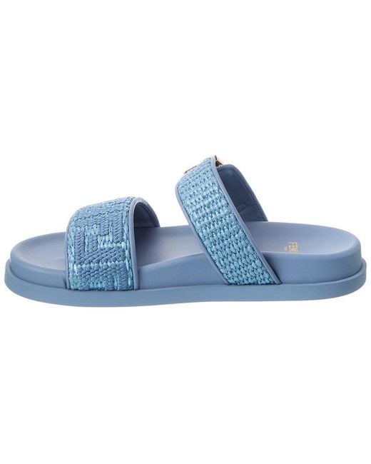 Fendi Blue Feel Raffia & Leather Sandal