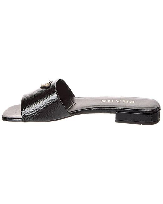 Prada Black Logo Leather Sandal
