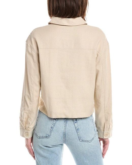 NVLT Blue Double Pocket Linen-Blend Shacket