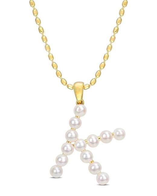 Rina Limor Metallic Gold Over Silver 3.5-4mm Pearl K Initial Pendant
