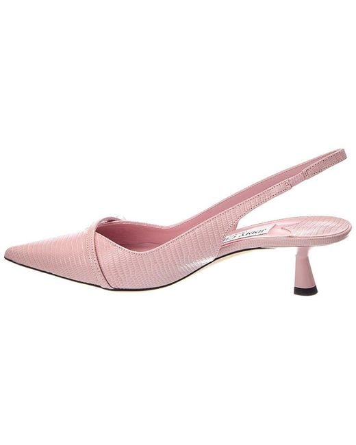 Jimmy Choo Pink Amita 45 Lizard-Embossed Leather Slingback Pump