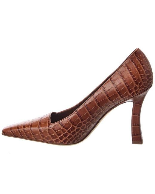Manolo Blahnik Brown Moira 105 Croc-Embossed Leather Pump