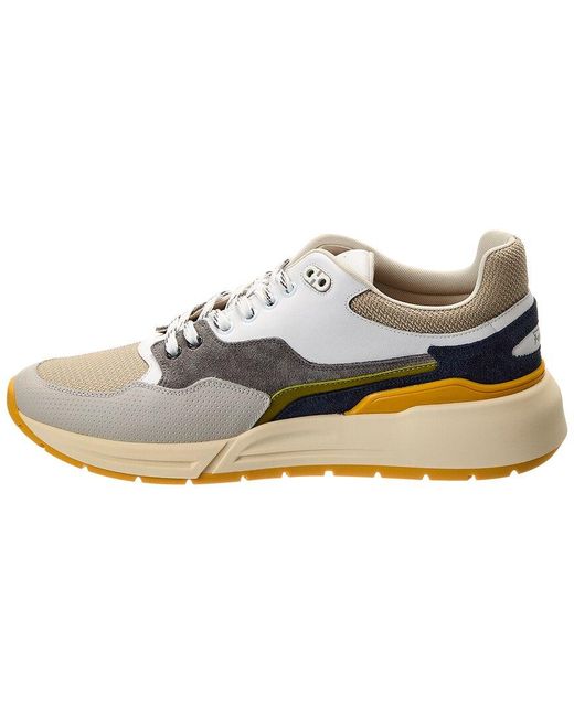Ferragamo White Cosma Low Langur Bitume Leather & Suede Sneaker for men
