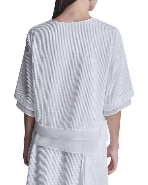 DKNY Blue 3/4 Drop-Shoulder Layered Windowpane Top