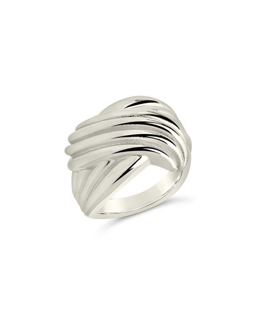 Sterling Forever White Rhodium Plated Plié Textured Statement Ring