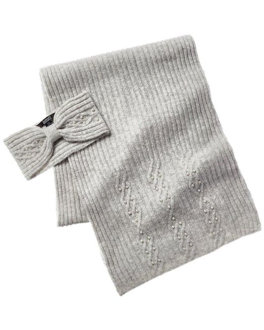 Badgley Mischka Gray Cable-knit Headband & Scarf Set
