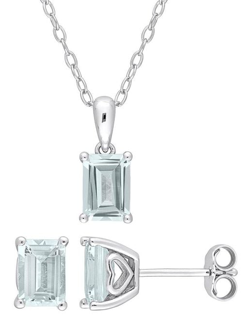 Rina Limor White Silver 2.85 Ct. Tw. Aquamarine 2pc Jewelry Set