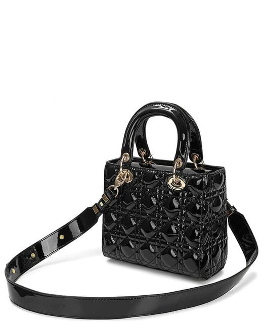 Tiffany & Fred Paris Black Mini Quilted Patent Satchel