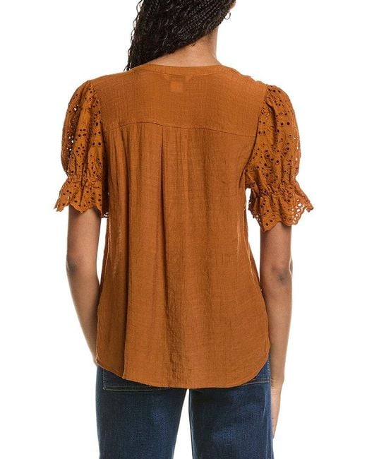 Nanette Lepore Blue Eyelet Sleeve Blouse