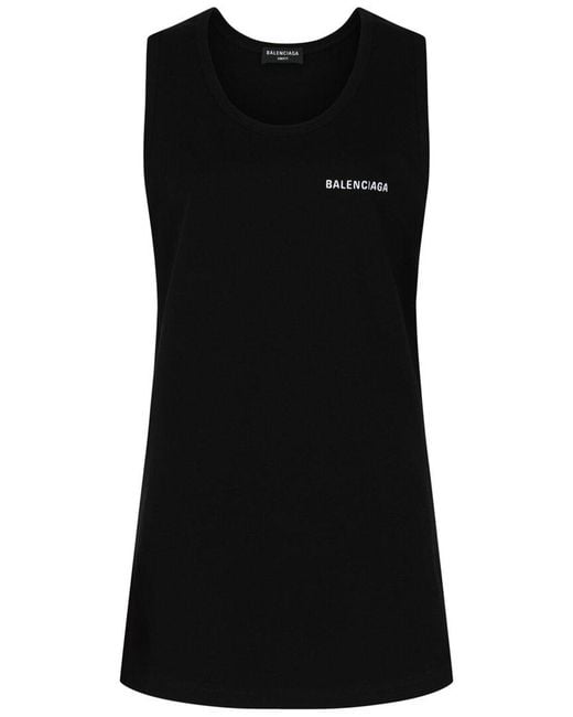 Balenciaga Black Logo Embroidered Loose Tank Top