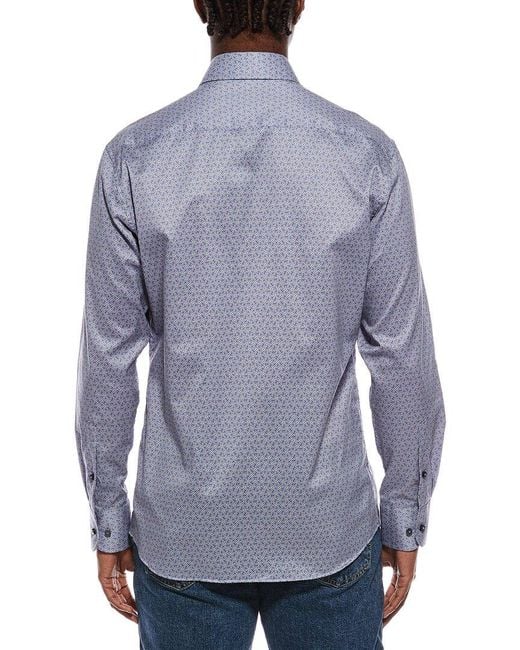 Eterna Blue Printed Twill Modern Fit Shirt for men