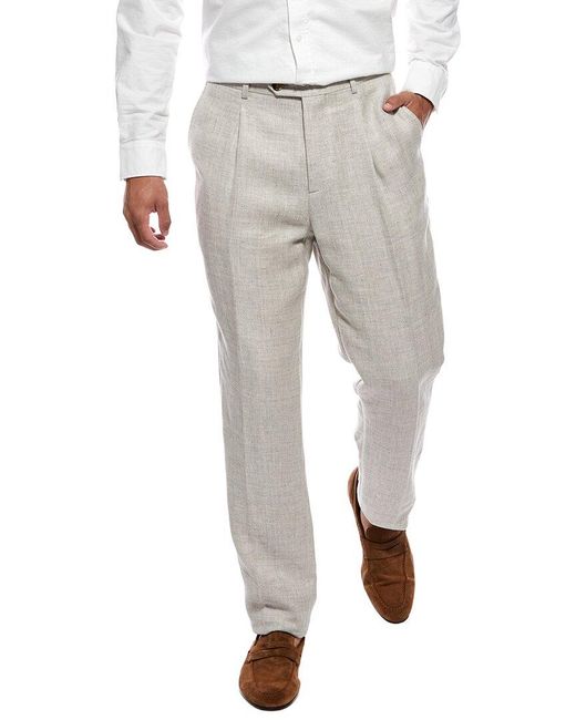 Brunello Cucinelli Gray Linen & Wool-Blend Trouser for men