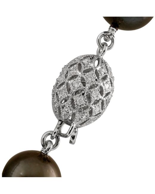 Splendid Metallic 14K 0.25 Ct. Tw. Diamond & 10.1-12.4Mm Tahitian Pearl Necklace