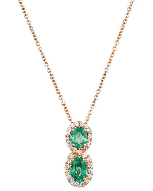 Le Vian Metallic Emerald 14K Rose 0.85 Ct. Tw. Diamond & Emerald Pendant Necklace