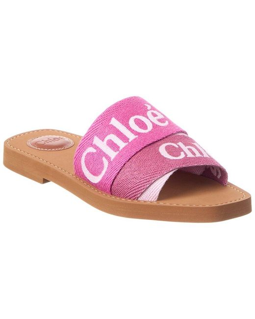 Chloé Pink Woody Logo Canvas Sandal
