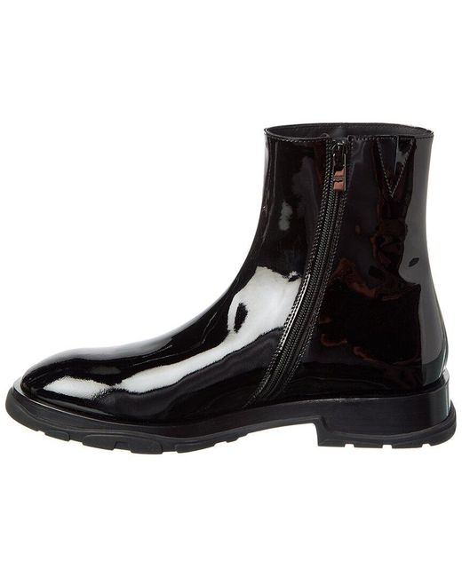 McQueen Black Tread Slim Half Leather Boot for men