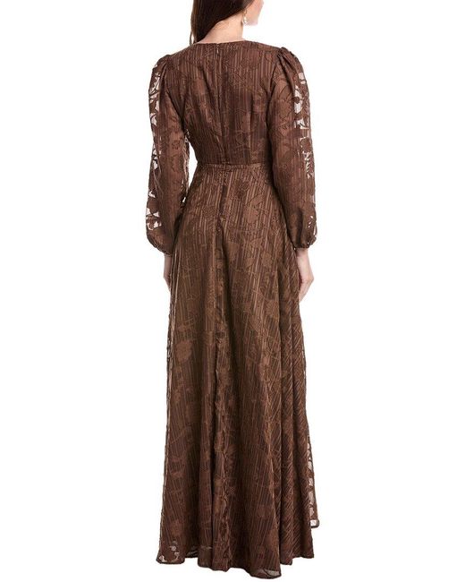Rene Ruiz Brown Bishop Sleeve Ornate Texture Empire Gown