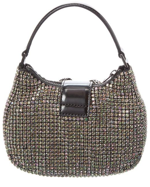 Self-Portrait Black Rhinestone Chainmail Leather Crescent Bag