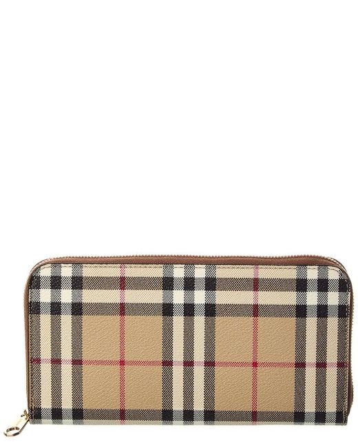 Burberry Brown Check E-canvas Zip Around Wallet