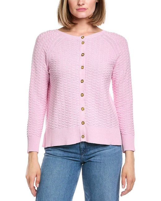 Hannah Rose Red Button Arrow Stitch Reversible Cashmere-Blend Cardigan