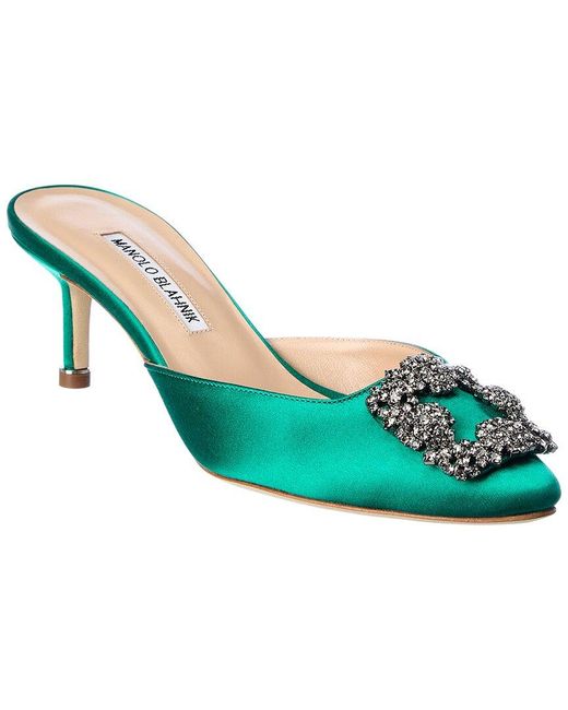 Manolo Blahnik Green Hangisimu 50 Satin Pump