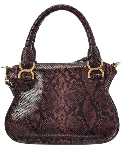 Chloé Brown Marcie Small Snake-Embossed Leather Satchel